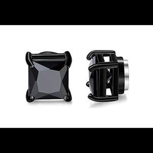 Unisex Magnetic Stud Earrings Black Cubic Zirconia Non-piercing Clip Earring